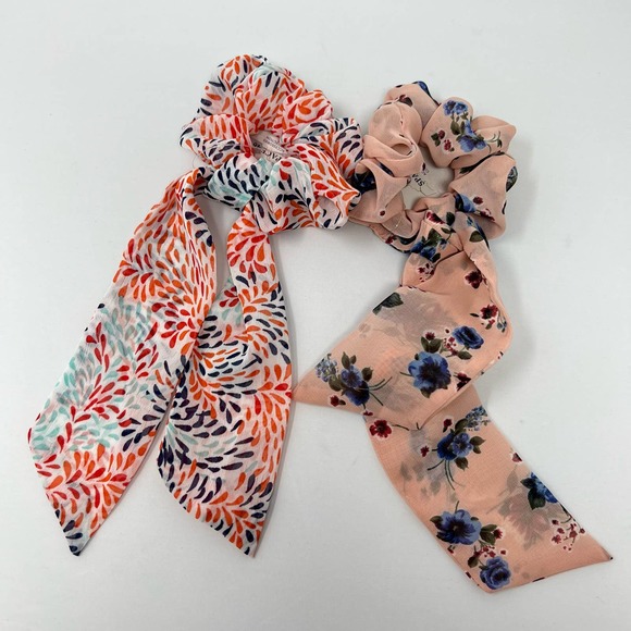 Chiffon Hair Tie Ribbon Scarf Scrunchies Floral Womens Ponytail Accessory - Picture 2 of 2